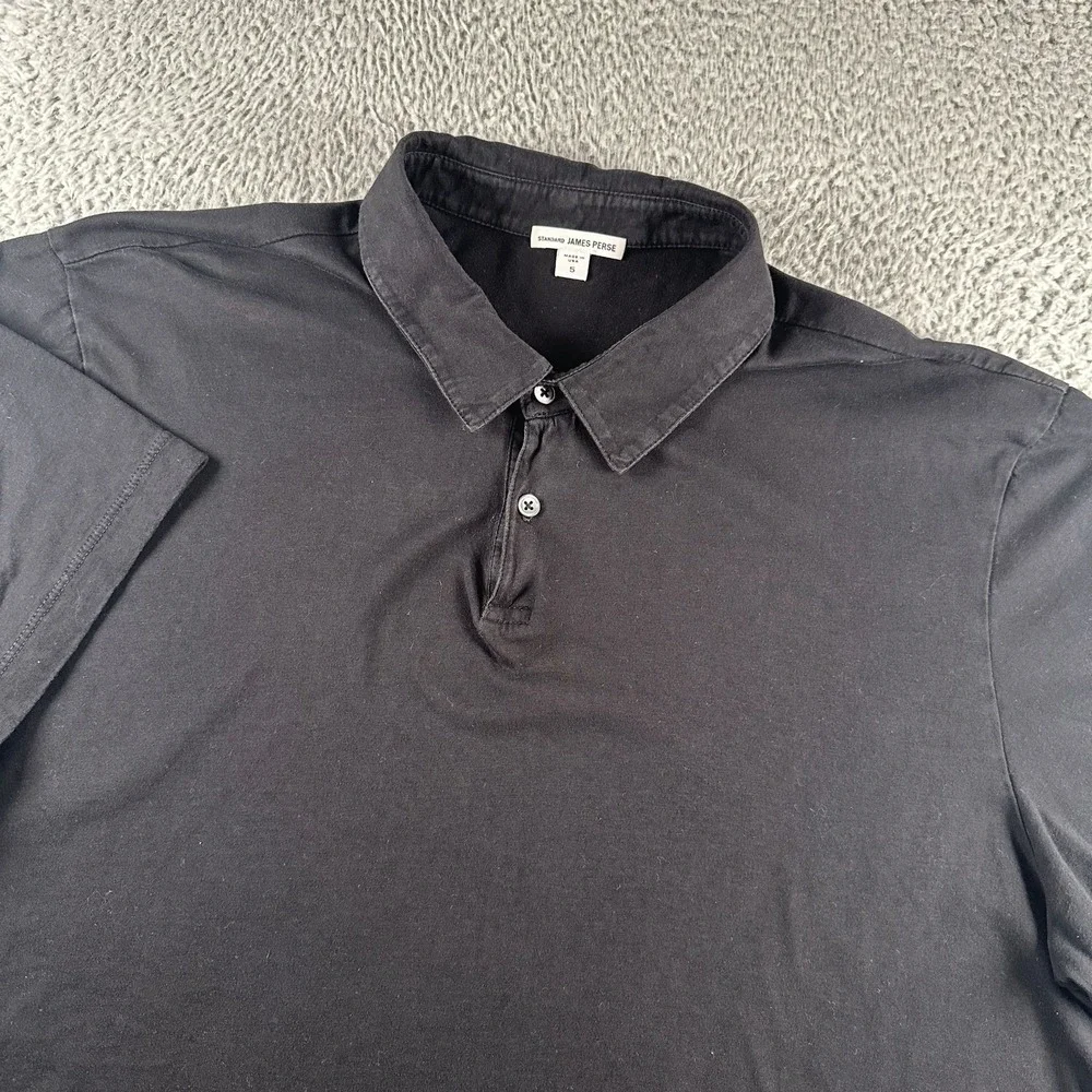James Perse Polo Mens Size 5 Black Short Sleeve Classic‎ Collared Supima Cotton